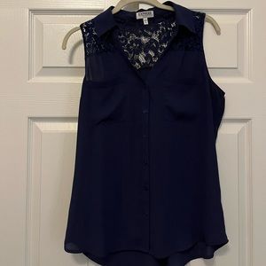 Dressy tank top with lace on the back. Navy and black.